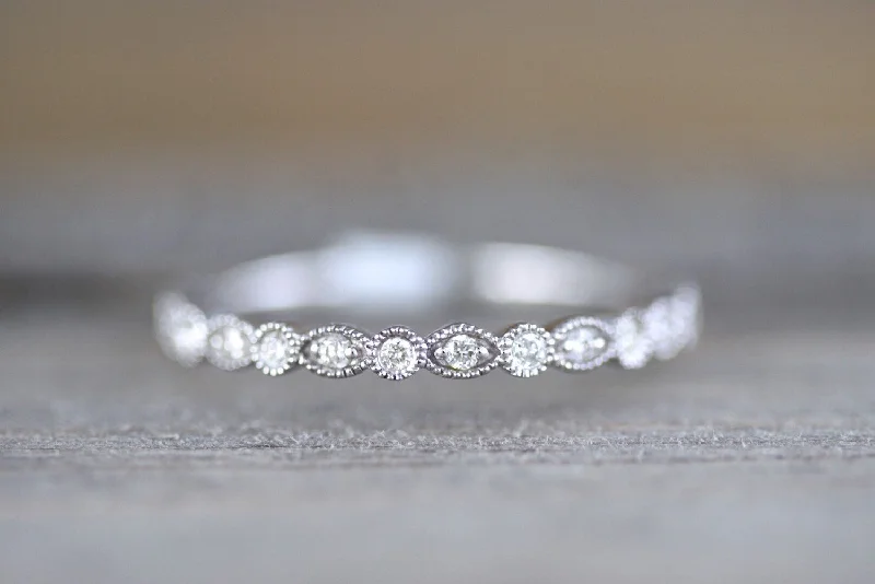 Men's skull - shaped rings for a gothic style14k White Gold Diamond Vintage Milgrain Etch Etching Ring Antique Half Eternity Filigree Dainty Band Men's skull - shaped rings for a gothic style14k White Gold Diamond Vintage Milgrain Etch Etching Ring Antique Half Eternity Filigree Dainty Band
