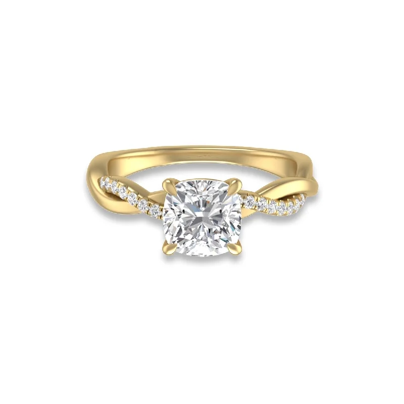 Marquee Agatha Twisted Pave Ring with IGI Certified 2 Carat Lab-Grown Cushion Cut Diamond in 14K Yellow Gold Marquee Agatha Twisted Pave Ring with IGI Certified 2 Carat Lab-Grown Cushion Cut Diamond in 14K Yellow Gold