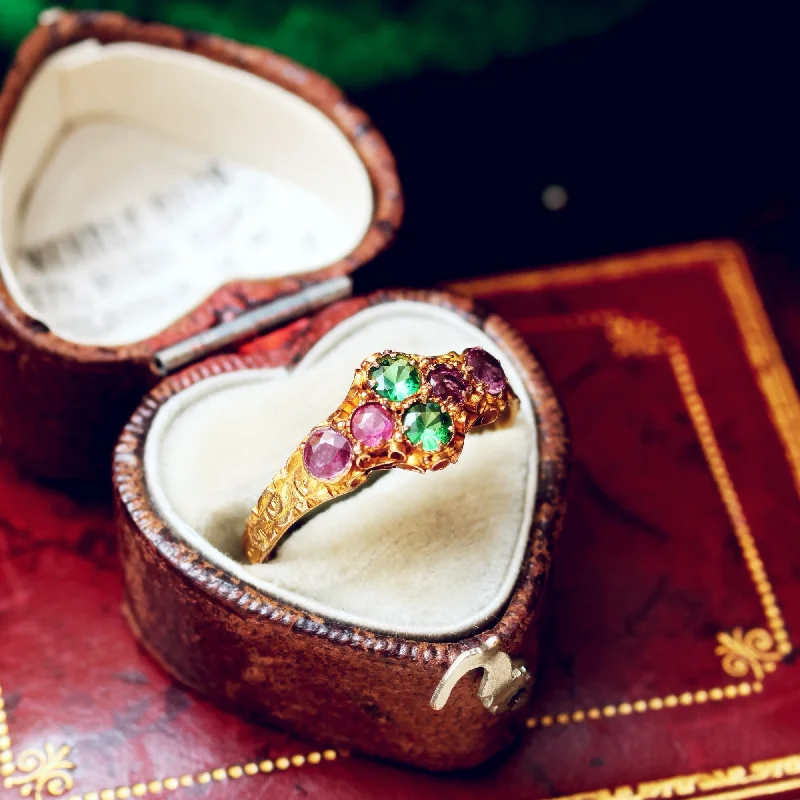 Women's 18K Gold Solitaire Diamond Ring for an Elegant Everyday LookAntique Date 1872 Green Garnet & Ruby Dress Ring