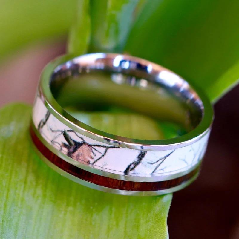 Men's infinity - symbol rings for a romantic meaningStainless Steel White Camo Ring Koa Wood Band Men's infinity - symbol rings for a romantic meaningStainless Steel White Camo Ring Koa Wood Band
