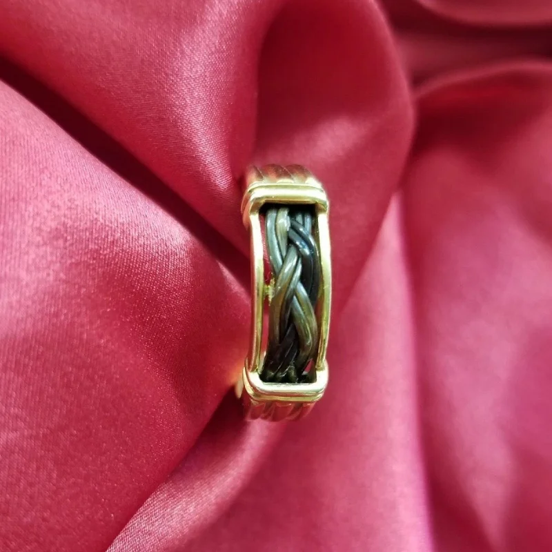 Tennis - Style Women's Rings with a Row of Round Diamonds in PlatinumYellow Gold Ring with Braided Elephant Hair Tennis - Style Women's Rings with a Row of Round Diamonds in PlatinumYellow Gold Ring with Braided Elephant Hair
