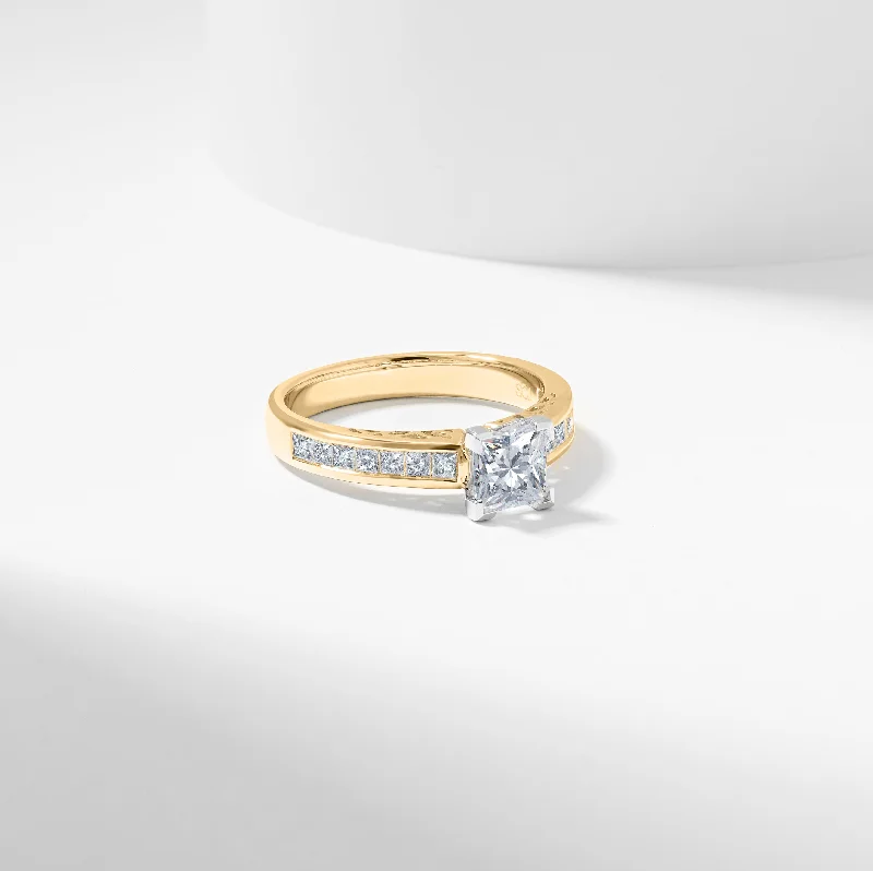 Pink diamond engagement ring in a rose - gold band with white - gold accentsPrincess Cut Lab Grown Diamond Solitaire With Shoulder Accents Engagement Ring 1.5tdw Pink diamond engagement ring in a rose - gold band with white - gold accentsPrincess Cut Lab Grown Diamond Solitaire With Shoulder Accents Engagement Ring 1.5tdw