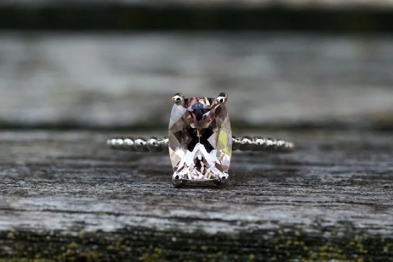 Men's turquoise - inlaid rings for a southwestern feel14k White Gold Elongated Cushion Cut Pink Peach Morganite Prong Engagement Promise Ring Rope Men's turquoise - inlaid rings for a southwestern feel14k White Gold Elongated Cushion Cut Pink Peach Morganite Prong Engagement Promise Ring Rope