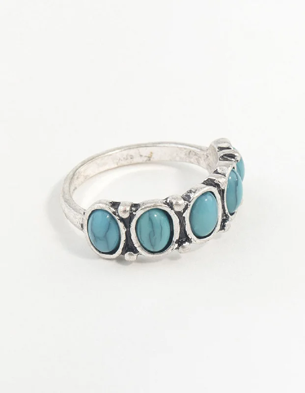 Bohemian - Style Fashion Rings with Turquoise and Silver Filigree for a Free - Spirited LookSilver Oval Turquoise Stone Ring Bohemian - Style Fashion Rings with Turquoise and Silver Filigree for a Free - Spirited LookSilver Oval Turquoise Stone Ring