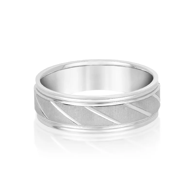Men's stainless - steel promise rings with a matte finishMen's Slant Patterned Wedding Band Men's stainless - steel promise rings with a matte finishMen's Slant Patterned Wedding Band