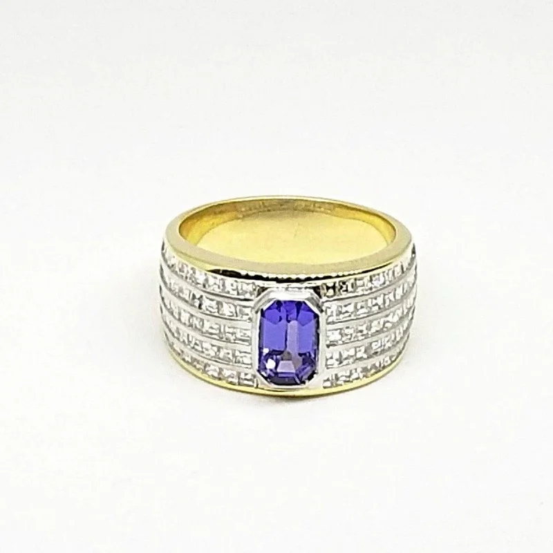 Art Deco - Inspired Women's Rings with Geometric Shapes in 14K GoldYellow Gold Tanzanite and 100 Diamonds ring Art Deco - Inspired Women's Rings with Geometric Shapes in 14K GoldYellow Gold Tanzanite and 100 Diamonds ring