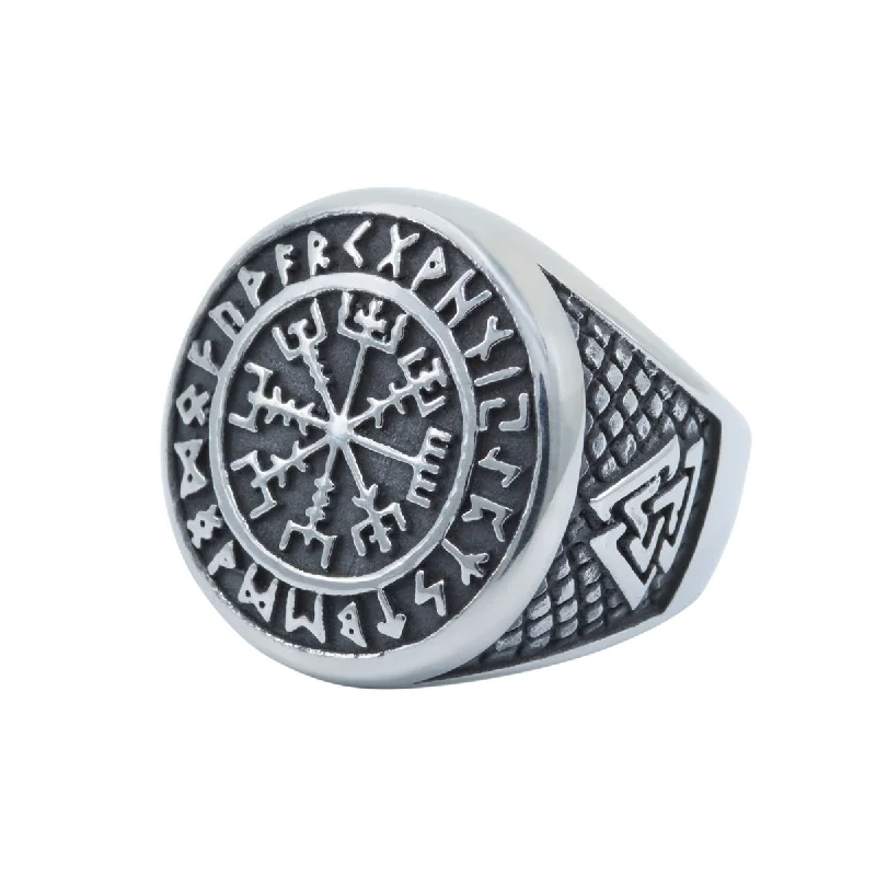 Men's cross - shaped rings for a religious statementMen's Vegvisir Compass Signet Ring Men's cross - shaped rings for a religious statementMen's Vegvisir Compass Signet Ring