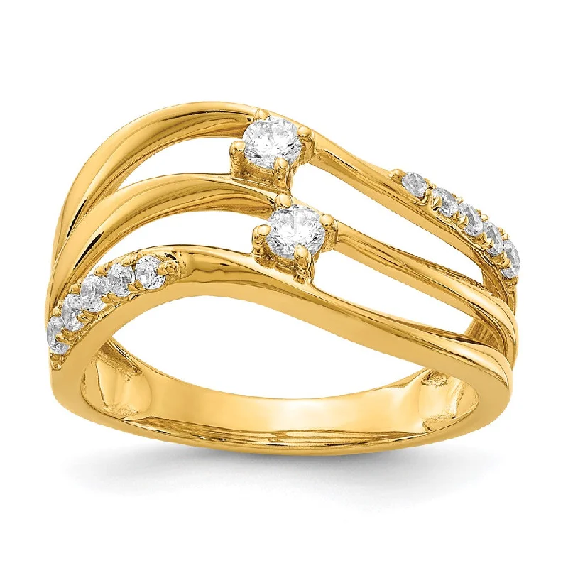 14k Yellow Gold 3-row Wavy Diamond Ring