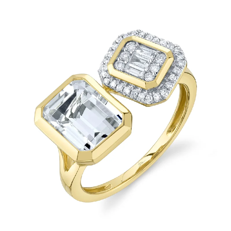 Men's Aquamarine Engagement Rings in 9K Gold with a Bezel - Set StoneShy Creation White Topaz & Diamond Fashion Ring