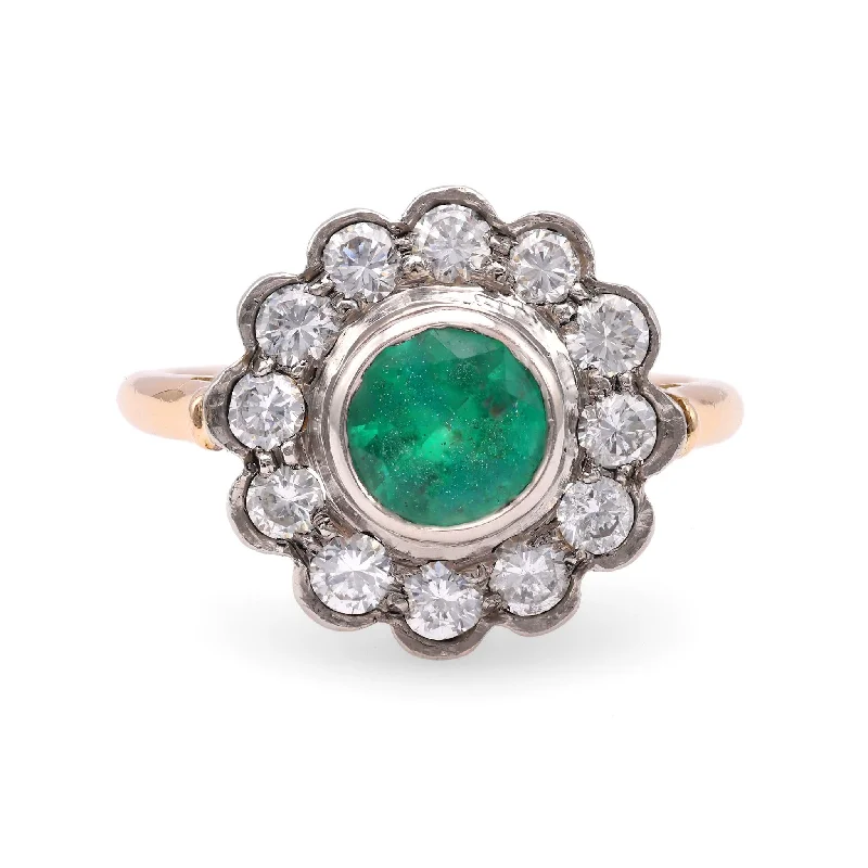 Vintage - style engagement ring with filigree details and sapphire accents in 14K yellow goldOne Victorian Revival Emerald Diamond 14k Yellow Gold Platinum Cluster Ring. Vintage - style engagement ring with filigree details and sapphire accents in 14K yellow goldOne Victorian Revival Emerald Diamond 14k Yellow Gold Platinum Cluster Ring.