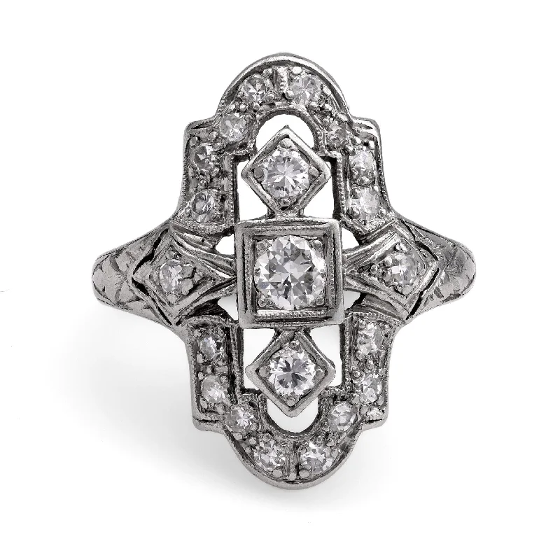 Pear - shaped diamond engagement ring with side baguette diamonds in 18K goldArt Deco Navette Platinum Diamond Ring Pear - shaped diamond engagement ring with side baguette diamonds in 18K goldArt Deco Navette Platinum Diamond Ring