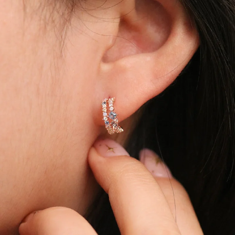 Huggie hoop earringsBlue Topaz and Moonstone Semi-Hoop Earrings