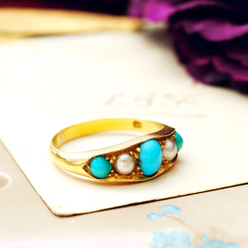 Floral - Patterned Women's Rings in 18K Yellow Gold for a Feminine LookAntique Edwardian Persian Turquoise & Wild Pearl Ring Floral - Patterned Women's Rings in 18K Yellow Gold for a Feminine LookAntique Edwardian Persian Turquoise & Wild Pearl Ring