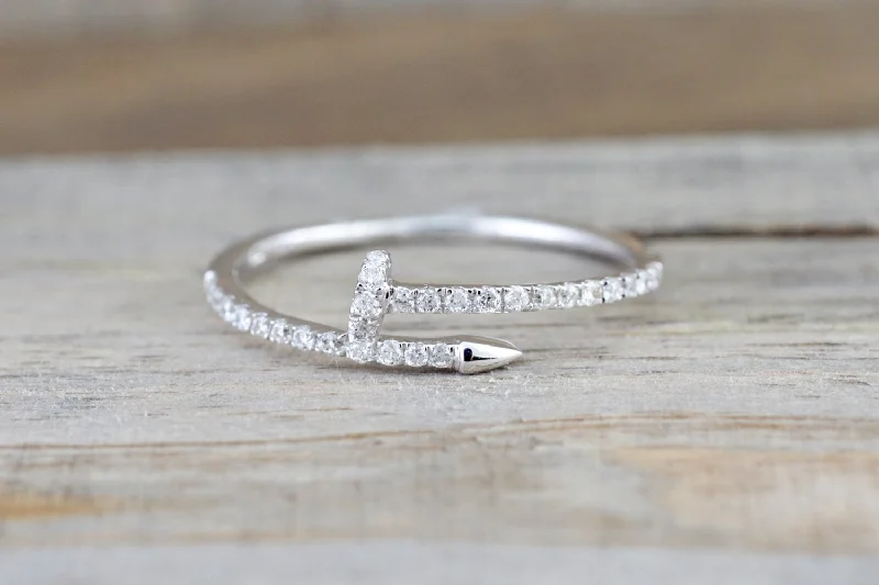 Men's high - quality handmade rings for artisanal appeal14k Solid White Gold Diamond Nail Fashion Ring Band Dainty Stackable Stacking Men's high - quality handmade rings for artisanal appeal14k Solid White Gold Diamond Nail Fashion Ring Band Dainty Stackable Stacking