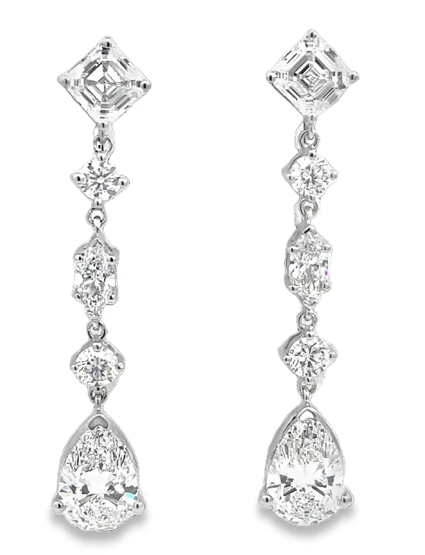 Princess - cut diamond engagement ring with a pavé - set band in platinumLAB GROWN PEAR, ASSCHER, MARQUISE, & ROUND DIAMONDS 7.34CTW DANGLE EARRINGS Princess - cut diamond engagement ring with a pavé - set band in platinumLAB GROWN PEAR, ASSCHER, MARQUISE, & ROUND DIAMONDS 7.34CTW DANGLE EARRINGS
