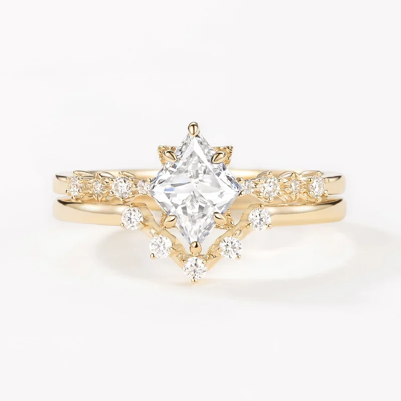 Rhombus Lab Grown Diamond Vintage Ring Set 2pcs - Violet
