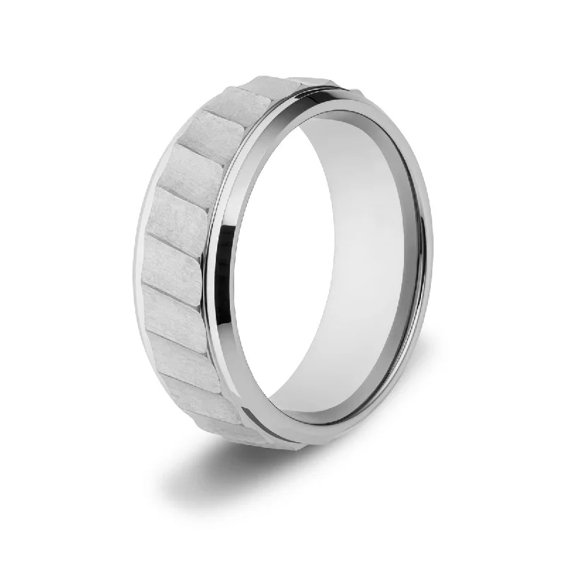 Men's meteorite - inlay rings for a cosmic touchMen's Hammered Tungsten Ring