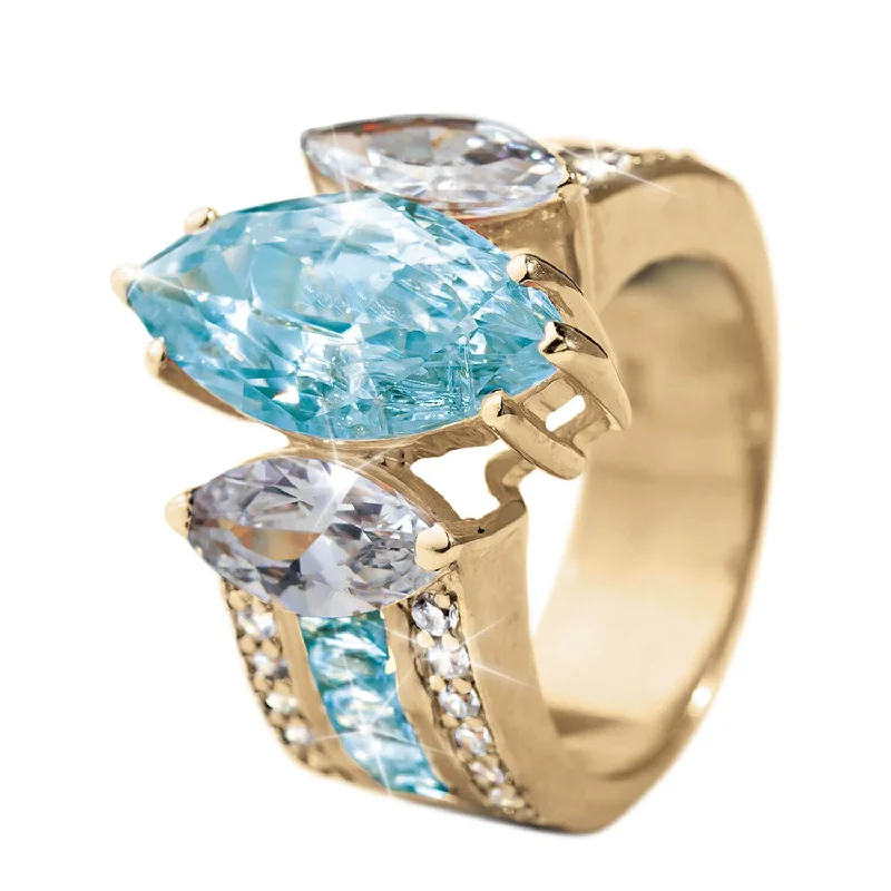 Magnetic Clasp Women's Rings for Easy Wearing and RemovalMarquise Blue & White Ring Magnetic Clasp Women's Rings for Easy Wearing and RemovalMarquise Blue & White Ring