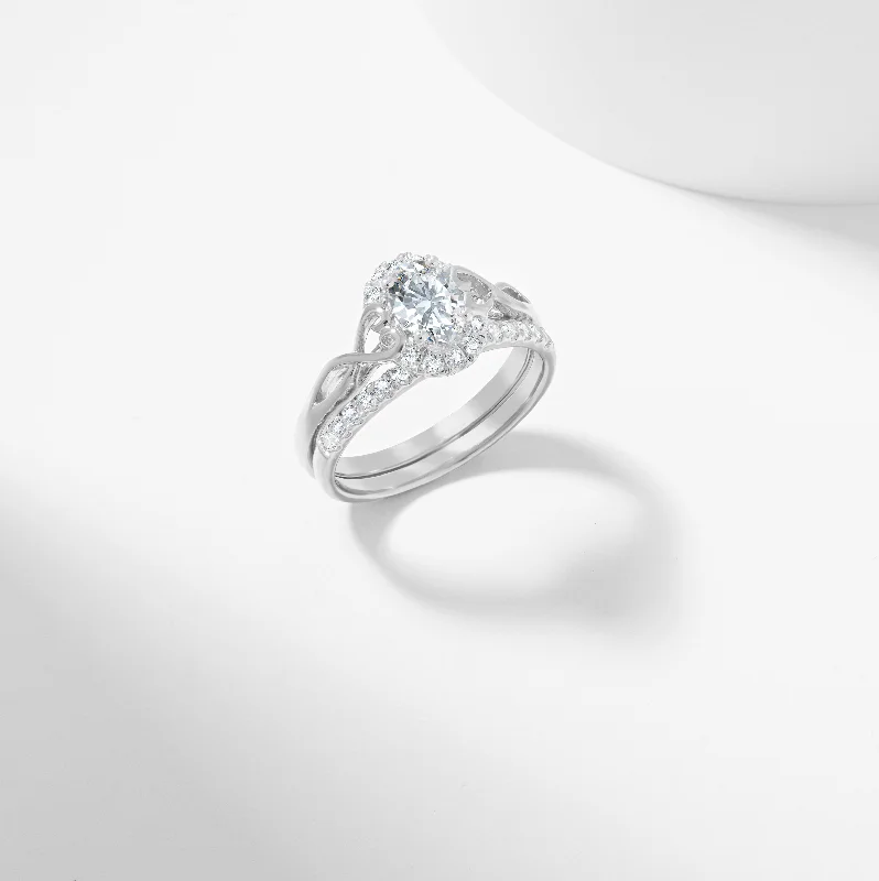Princess - cut diamond engagement ring with a pavé - set band in platinumOval Moissanite Bridal Set 1.1tdw Princess - cut diamond engagement ring with a pavé - set band in platinumOval Moissanite Bridal Set 1.1tdw