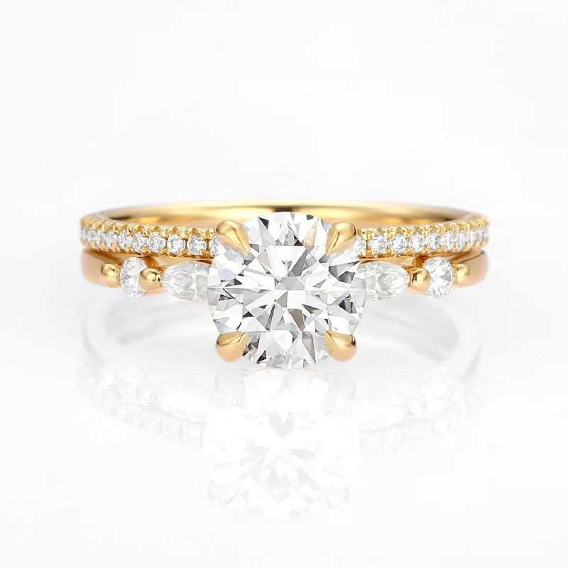 Classic Round Lab Grown Diamond 4-Prong Ring Set 2pcs - Carla