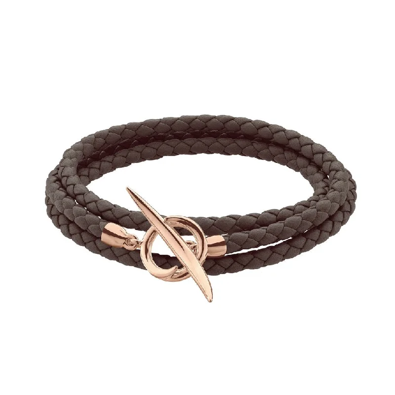 Shaun Leane Quill Rose Gold Vermeil Brown Leather Wrap Bracelet