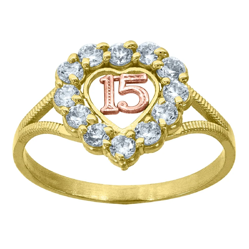 Rhinestone - Embellished Fashion Rings in Silver - Tone Metal for a Glamorous TouchKeene Jewelers 10kt Two-tone Gold Womens CZ 15 Anos Heart Quinceanera Band Ring Rhinestone - Embellished Fashion Rings in Silver - Tone Metal for a Glamorous TouchKeene Jewelers 10kt Two-tone Gold Womens CZ 15 Anos Heart Quinceanera Band Ring
