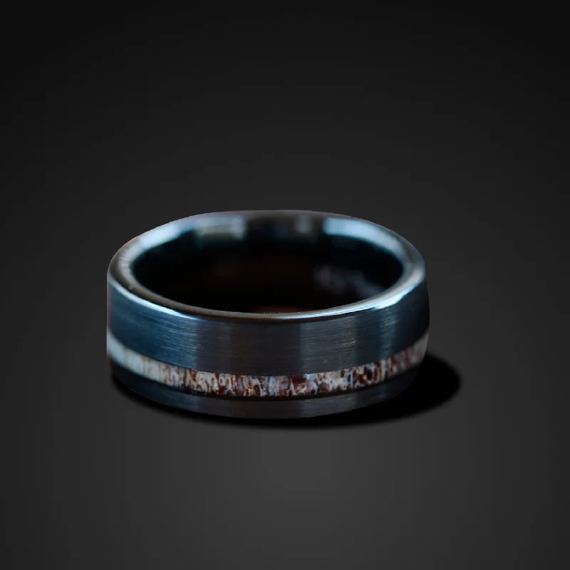 Men's Damascus - steel rings with a unique patternBlack Tungsten Deer Antler Ring - Unisex Wedding Band Hunter Ring Men's Damascus - steel rings with a unique patternBlack Tungsten Deer Antler Ring - Unisex Wedding Band Hunter Ring
