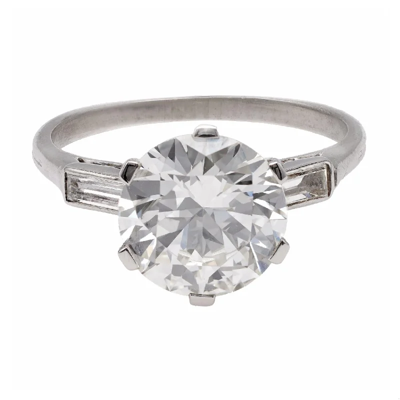 Emerald and diamond engagement ring in a vintage - inspired platinum bandArt Deco French GIA 2.99 Carat Round Brilliant Cut Diamond Platinum Ring Emerald and diamond engagement ring in a vintage - inspired platinum bandArt Deco French GIA 2.99 Carat Round Brilliant Cut Diamond Platinum Ring
