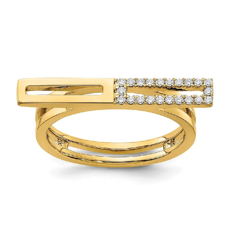 14k Yellow Gold Polished 2 Rectangles Diamond Bar Ring