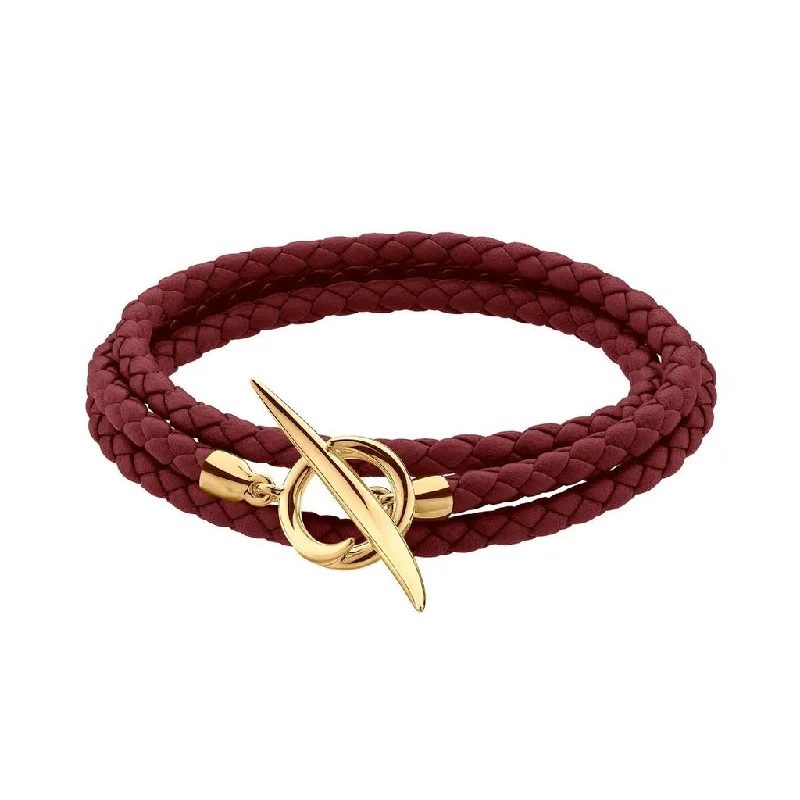 Shaun Leane Quill Yellow Gold Vermeil Red Leather Wrap Bracelet