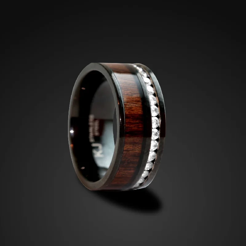Men's anti - allergy rings for sensitive skinHawaiian Koa Wood Ring Black Stainless Steel Wood Wedding Band 8mm Men's anti - allergy rings for sensitive skinHawaiian Koa Wood Ring Black Stainless Steel Wood Wedding Band 8mm