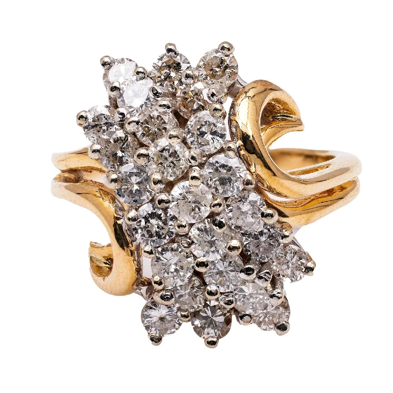 Vintage - style engagement ring with filigree details and sapphire accents in 14K yellow goldMid Century Diamond 14k Gold Two Tone Cocktail Ring Vintage - style engagement ring with filigree details and sapphire accents in 14K yellow goldMid Century Diamond 14k Gold Two Tone Cocktail Ring