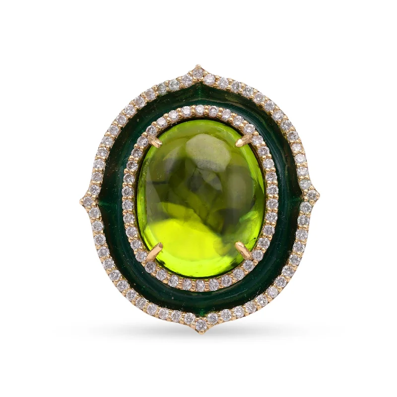 Vintage - style engagement ring with filigree details and sapphire accents in 14K yellow goldHubert Peridot Diamond Enamel Yellow Gold Cocktail Ring Vintage - style engagement ring with filigree details and sapphire accents in 14K yellow goldHubert Peridot Diamond Enamel Yellow Gold Cocktail Ring