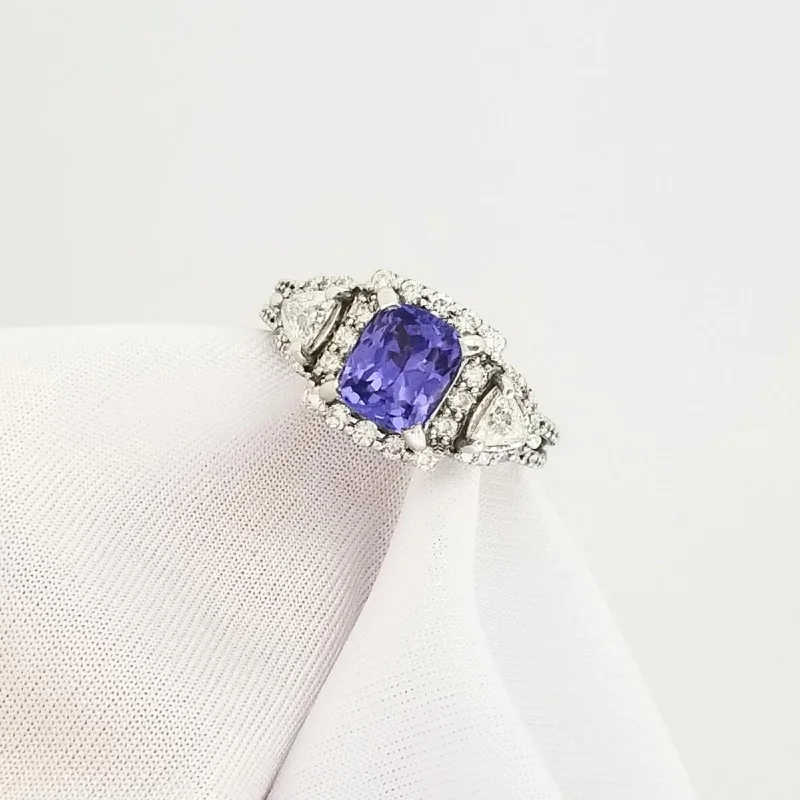 Women's Rings with Birthstones for a Personalized TouchWhite Gold Diamond and Cushion Tanzanite Ring Women's Rings with Birthstones for a Personalized TouchWhite Gold Diamond and Cushion Tanzanite Ring