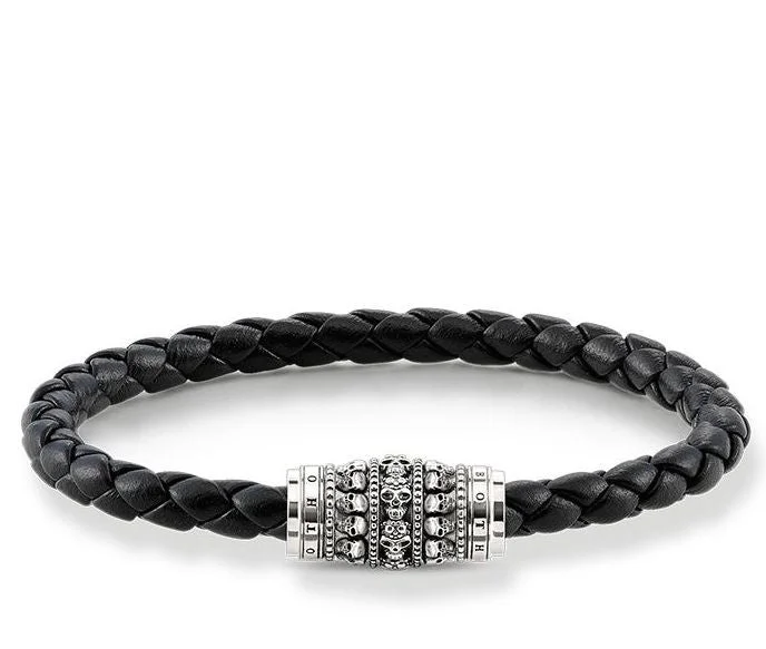 Thomas Sabo Rebel At Heart Sterling Silver Leather Skulls Bracelet