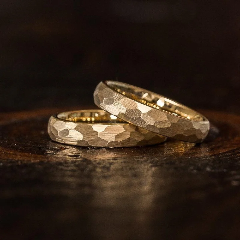 Vintage - Inspired Filigree - Design Women's Rings in Sterling Silver"Zeus" Womens Hammered Tungsten Carbide Ring- Yellow Gold Plate- 4mm Vintage - Inspired Filigree - Design Women's Rings in Sterling Silver"Zeus" Womens Hammered Tungsten Carbide Ring- Yellow Gold Plate- 4mm