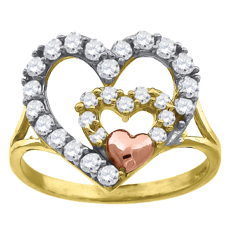Rhinestone - Embellished Fashion Rings in Silver - Tone Metal for a Glamorous TouchKeene Jewelers 10kt Gold Womens Tri-color CZ Three Heart Band Ring Rhinestone - Embellished Fashion Rings in Silver - Tone Metal for a Glamorous TouchKeene Jewelers 10kt Gold Womens Tri-color CZ Three Heart Band Ring