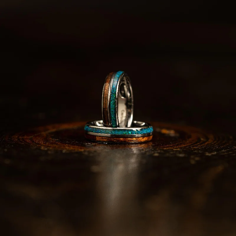 Minimalist Women's Rings with a Single Pearl in 14K Gold - Plated Bands"Dionysis" Womens Tungsten Carbide Ring- Silver X Blue-Green Opal- 5mm Minimalist Women's Rings with a Single Pearl in 14K Gold - Plated Bands"Dionysis" Womens Tungsten Carbide Ring- Silver X Blue-Green Opal- 5mm