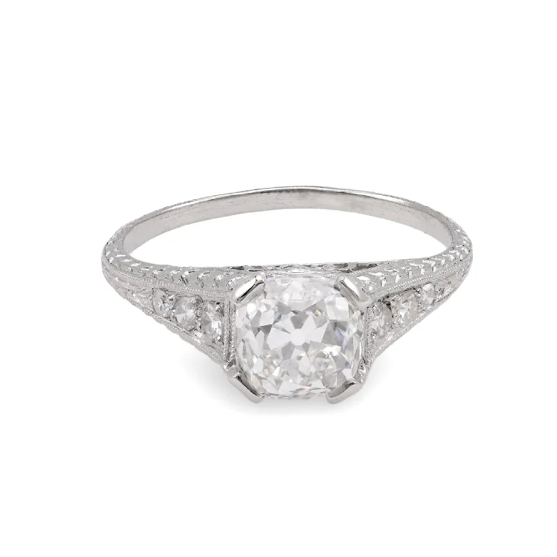 Aquamarine and diamond engagement ring in a 18K white - gold setting with a scalloped edgeArt Deco Platinum 1.58 Carat Square Cut Diamond Filigree Ring Aquamarine and diamond engagement ring in a 18K white - gold setting with a scalloped edgeArt Deco Platinum 1.58 Carat Square Cut Diamond Filigree Ring