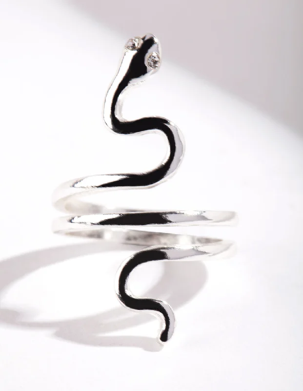 Geometric - Shaped Fashion Rings in Titanium with Iridescent InlaysSilver Fine Snake Ring Geometric - Shaped Fashion Rings in Titanium with Iridescent InlaysSilver Fine Snake Ring