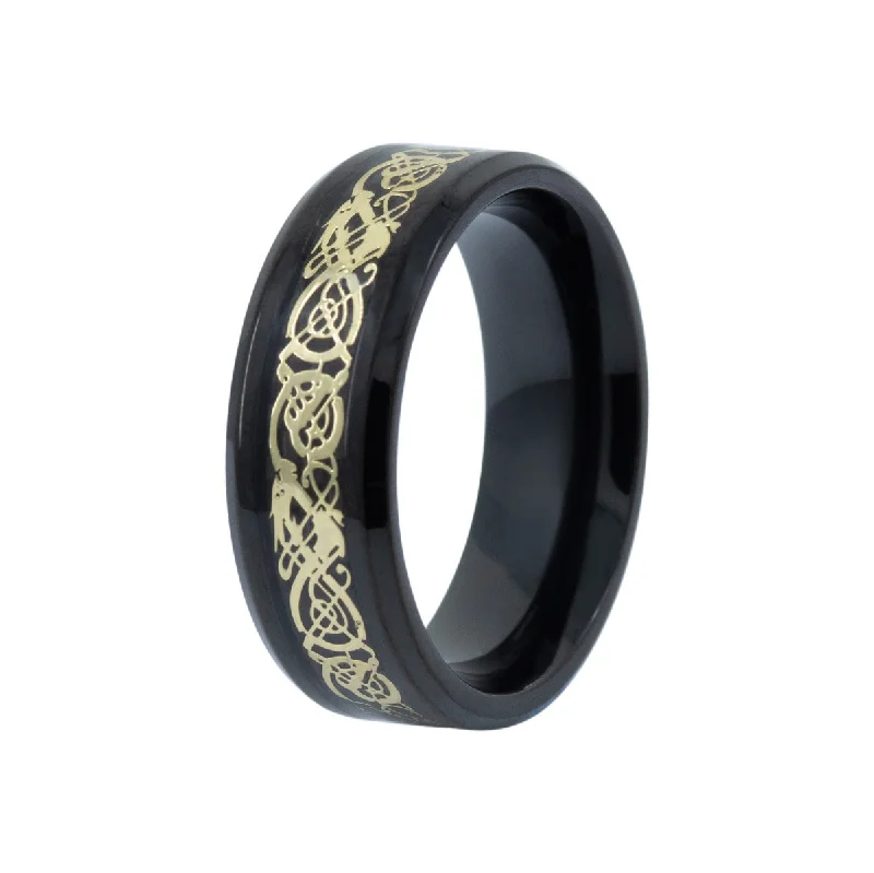 Men's multi - colored gemstone rings for a vibrant styleMen's Gold Inlay Celtic Dragon Ring Men's multi - colored gemstone rings for a vibrant styleMen's Gold Inlay Celtic Dragon Ring
