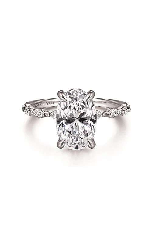14K White Gold Oval Hidden Halo Double Prong Diamond Engagement Ring G14895