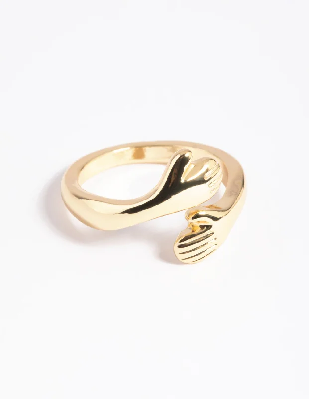 Enamel - Coated Fashion Rings in Bright Colors with Animal - Print PatternsGold Plated Hugging Hands Ring Enamel - Coated Fashion Rings in Bright Colors with Animal - Print PatternsGold Plated Hugging Hands Ring