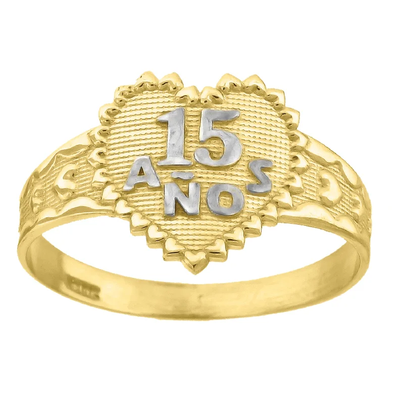 Open - Band Fashion Rings in Sterling Silver with Gemstone InlaysKeene Jewelers 10kt Two-tone Gold Womens Textured 15 Anos Heart Band Ring Open - Band Fashion Rings in Sterling Silver with Gemstone InlaysKeene Jewelers 10kt Two-tone Gold Womens Textured 15 Anos Heart Band Ring