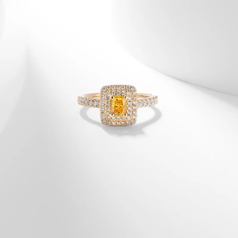 Amethyst and diamond engagement ring in a 18K gold and silver two - tone setting18K Yellow Gold 0.95tdw Radiant Yellow Lab Diamond Centre With Double Halo And Claw Set Shoulders Diamond Ring Amethyst and diamond engagement ring in a 18K gold and silver two - tone setting18K Yellow Gold 0.95tdw Radiant Yellow Lab Diamond Centre With Double Halo And Claw Set Shoulders Diamond Ring