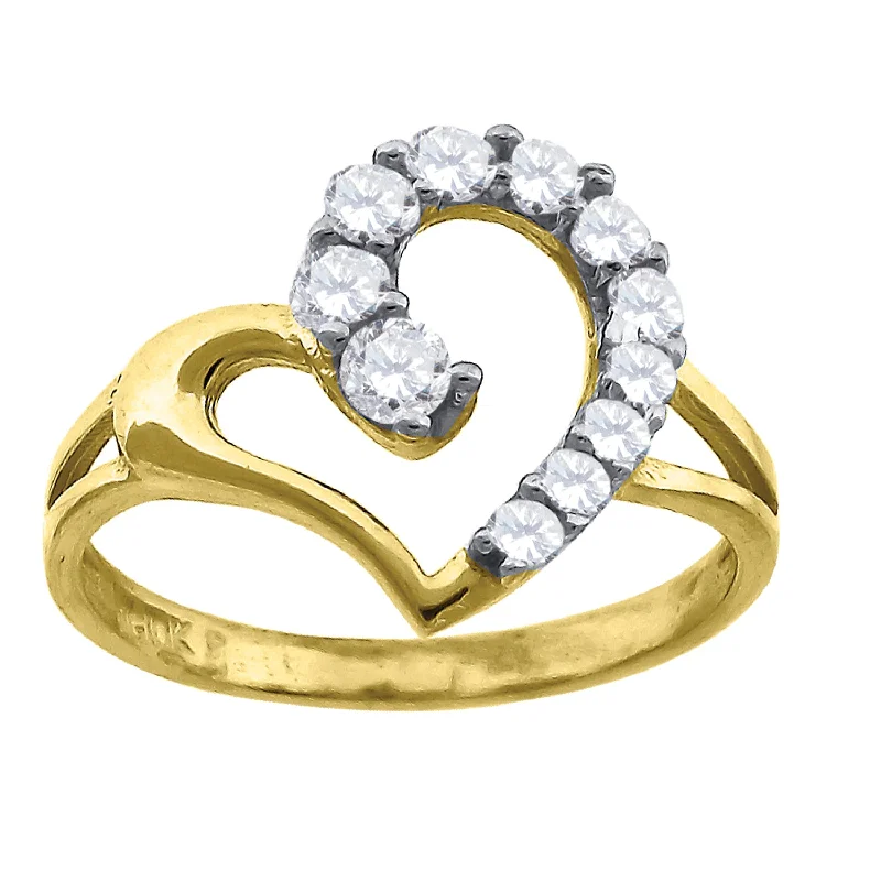 Fashion Rings with Zodiac Symbols in Gold - Filled Metal for a Personalized TouchKeene Jewelers 10kt Gold Womens Two-tone CZ Split Shank Heart Band Ring