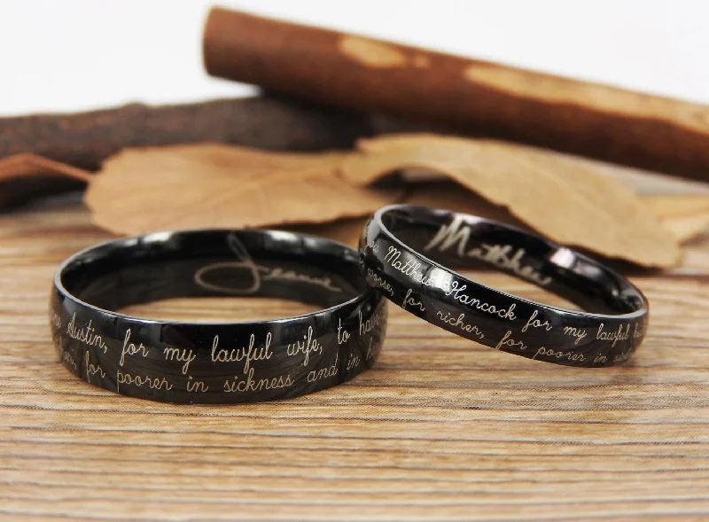 Men's anti - allergy rings for sensitive skinHandmade Your Marriage Vow & Signature Rings Wedding Rings, Black Matching Wedding Bands, Titanium Couple Rings Set Men's anti - allergy rings for sensitive skinHandmade Your Marriage Vow & Signature Rings Wedding Rings, Black Matching Wedding Bands, Titanium Couple Rings Set