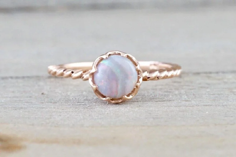 Men's beaded rings with semi - precious stonesMelrose Fire Opal 14k Rose Gold Round Purple Engagement Rope Crown Solitaire Men's beaded rings with semi - precious stonesMelrose Fire Opal 14k Rose Gold Round Purple Engagement Rope Crown Solitaire