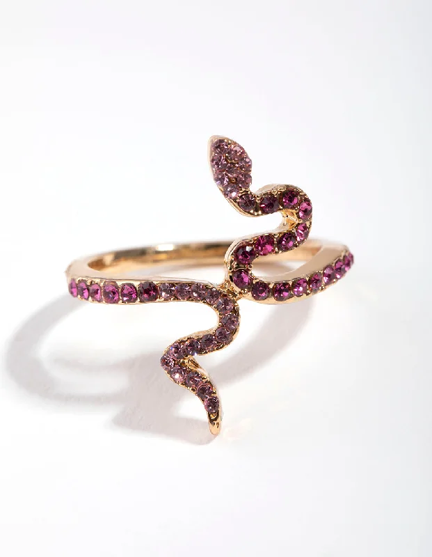 Fashion Rings with Zodiac Symbols in Gold - Filled Metal for a Personalized TouchGold Diamante Snake RIng Fashion Rings with Zodiac Symbols in Gold - Filled Metal for a Personalized TouchGold Diamante Snake RIng
