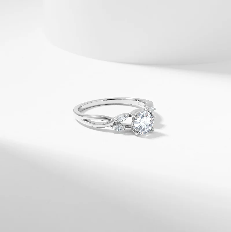 Emerald - cut diamond engagement ring set in a modern titanium bandRound Brilliant Diamond Solitaire with Marquise Shoulder Accents Engagement Ring 1.0tdw
